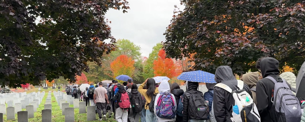 Merivale High School visits the National Military Cemetery in the rain