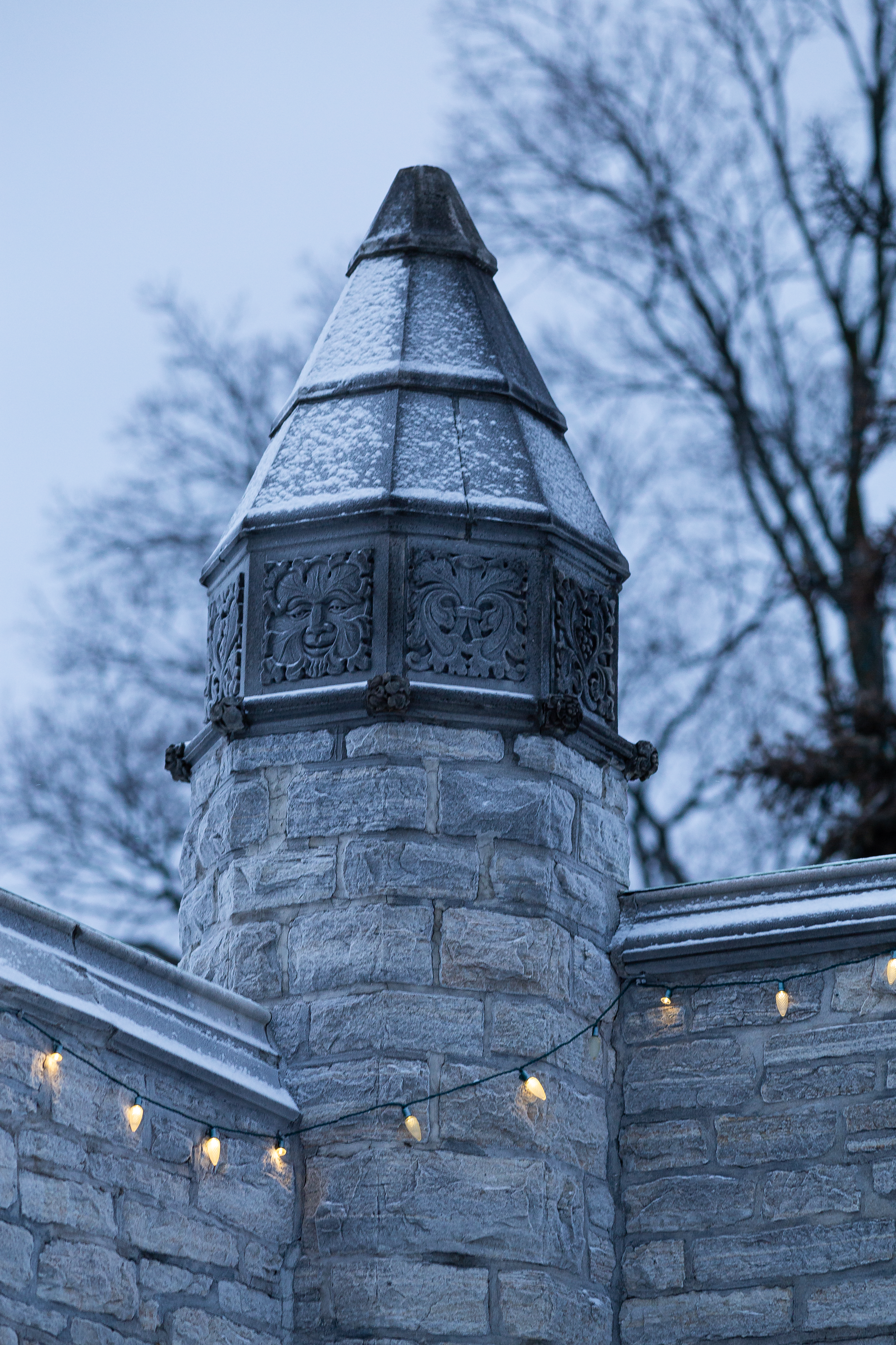 Mausoleum with lights on one of the peaks