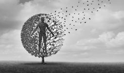 Human aging and lifespan dying or life expectancy medical symbol for age related health issues and longevity with 3D illustration elements.